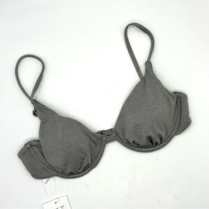 Andie The Sicily Bikini Top  Silver Metallic Size M NWT